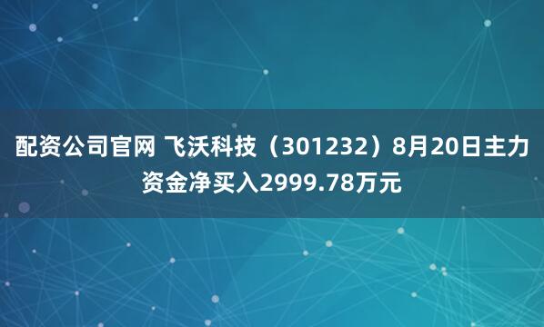 配资公司官网 飞沃科技（301232）8月20日主力资金净买入2999.78万元
